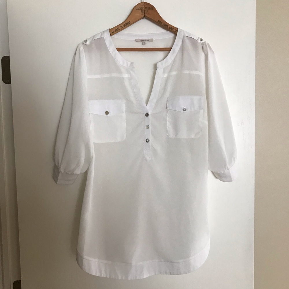 Filbert White 3/4 Sleeve Popover Blouse